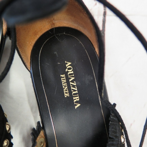Aquazzura Sandal Tulum Black Studded Fringed Suede - Picture 6 of 8